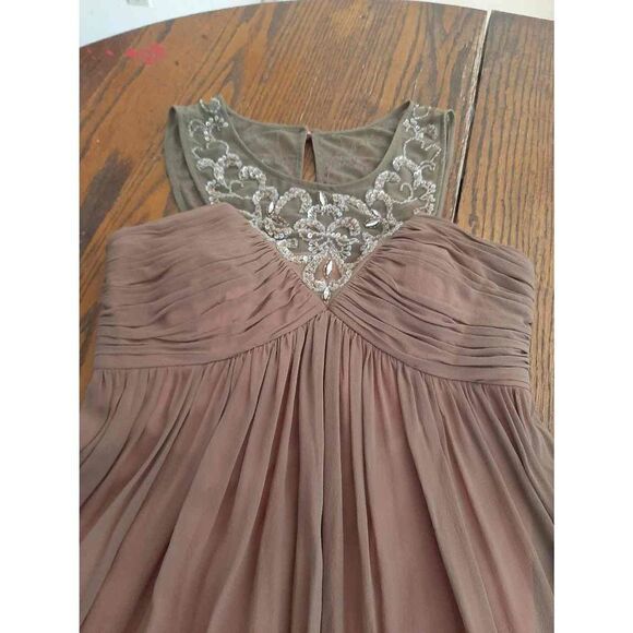 Size 2 Decode Brown Peach Ruffled Hem Rhinestone Mini Dress Christmas New Years - Picture 2 of 10